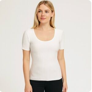 White House Black Market Ribbed Knit Scoop Neck Top White Size XS